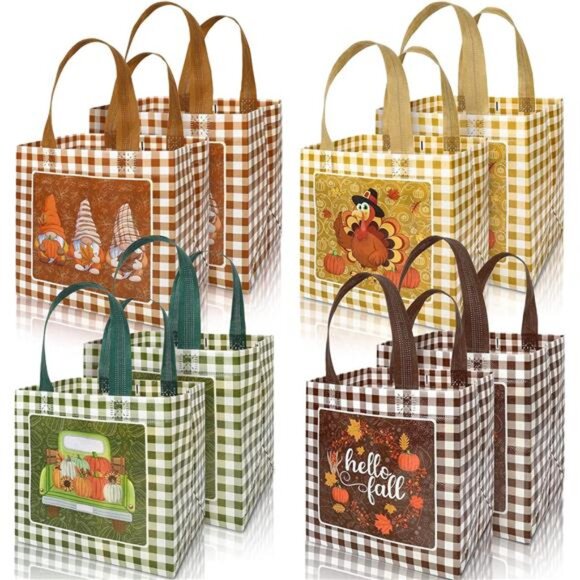 AnyDesign Fall Reusable Gift Bag Pumpkin Turkey Gnome Tote Bags‎ with Handles - Picture 1 of 8